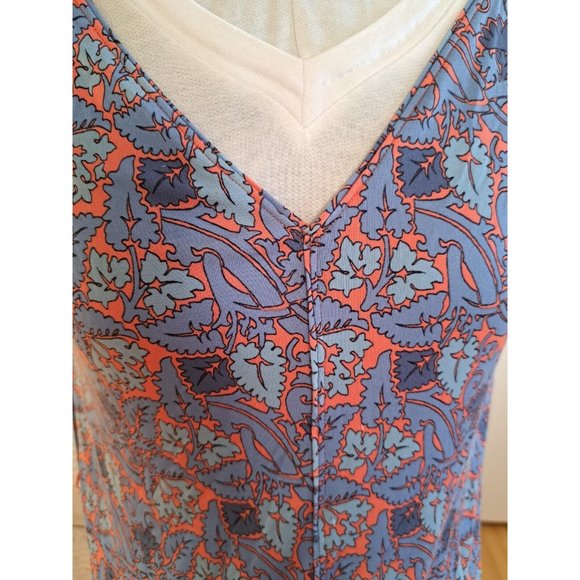 Tory Burch MIDI Dress Fun Print Blue Coral/ Orange Silk Simple Easy to Wear SZ S - Picture 3 of 8